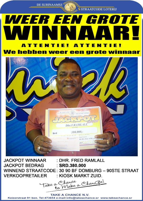 Jackpot winnaar 1 aug 2015